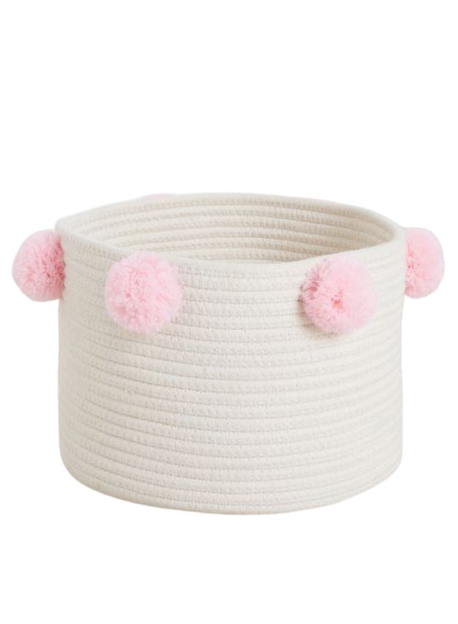 Cameron Round Storage Pom-Pom Design Hamper Light Beige/Pink