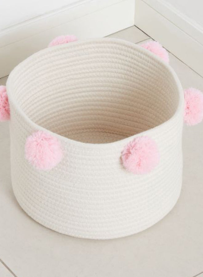 Cameron Round Storage Pom-Pom Design Hamper Light Beige/Pink