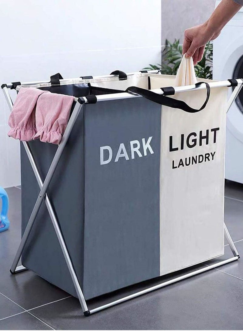 COOLBABY 125L Laundry Basket Clothes Basket Organizer Sorted Storage Foldable 2 Section Basket with Aluminum Frame 24x 15x 23 inches