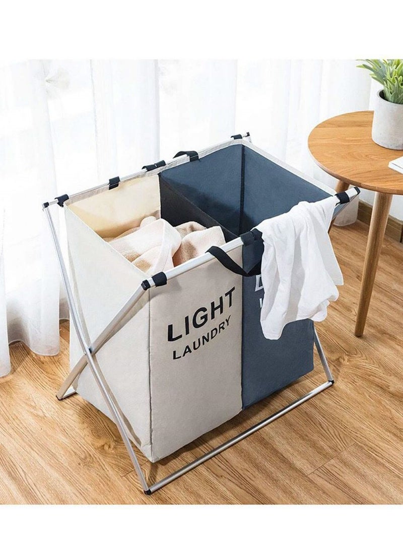 COOLBABY 125L Laundry Basket Clothes Basket Organizer Sorted Storage Foldable 2 Section Basket with Aluminum Frame 24x 15x 23 inches