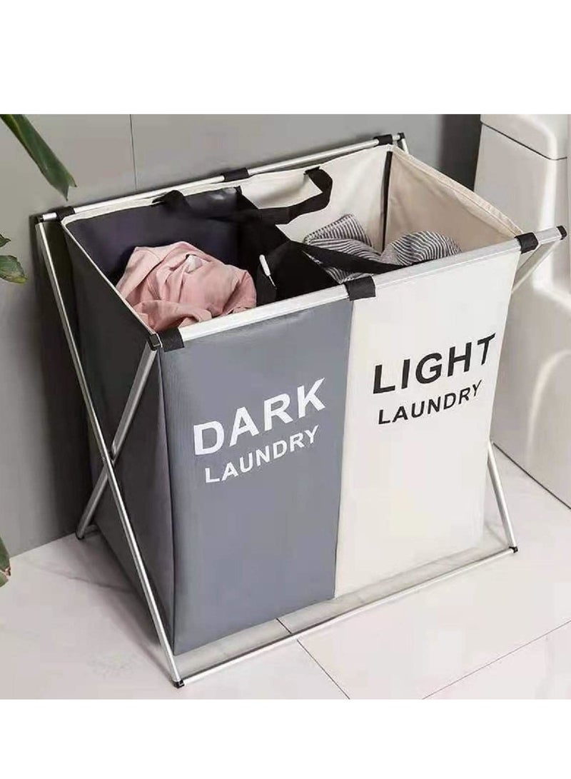 COOLBABY 125L Laundry Basket Clothes Basket Organizer Sorted Storage Foldable 2 Section Basket with Aluminum Frame 24x 15x 23 inches