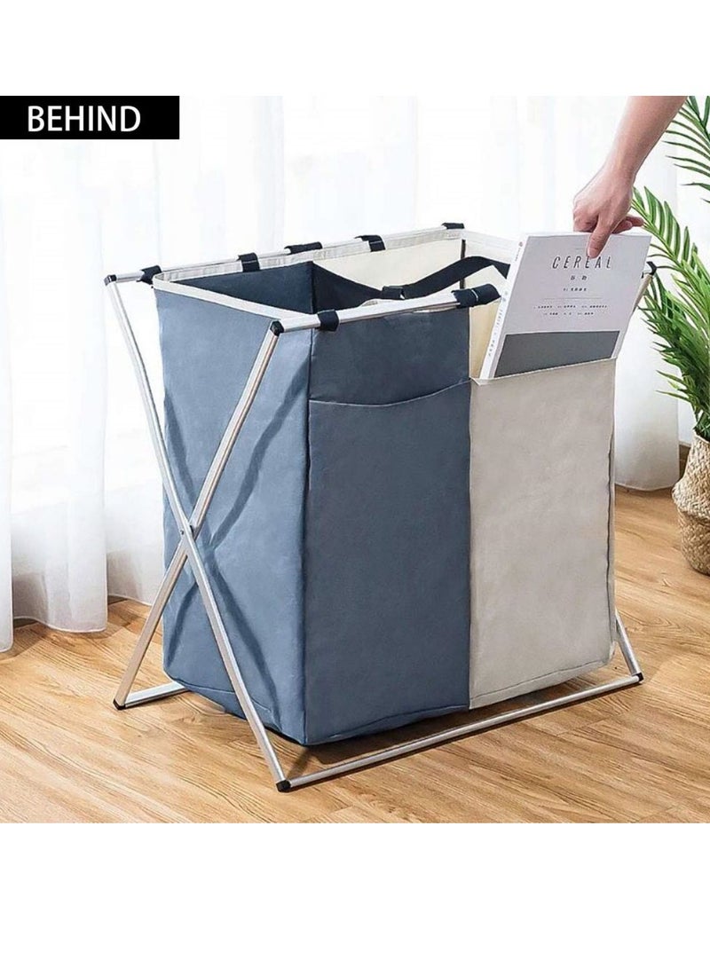 COOLBABY 125L Laundry Basket Clothes Basket Organizer Sorted Storage Foldable 2 Section Basket with Aluminum Frame 24x 15x 23 inches