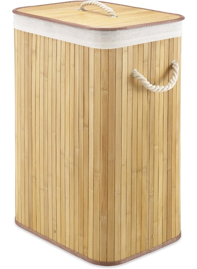 Laundry Hamper With Rope Handles, Natural Stain Bamboo, 12.25X16.25X23.375