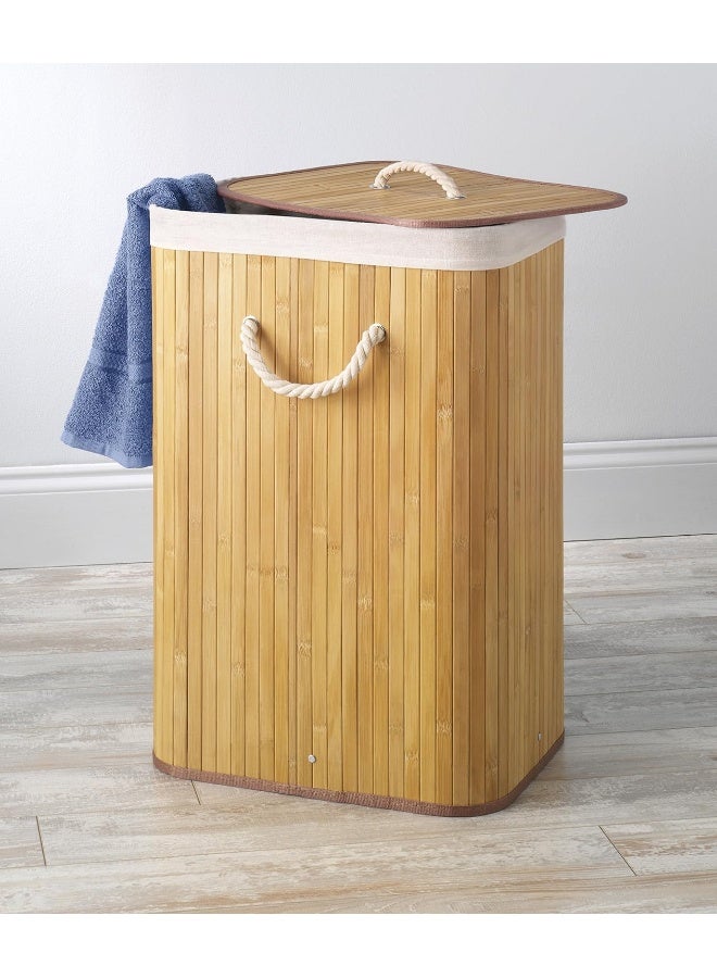 Laundry Hamper With Rope Handles, Natural Stain Bamboo, 12.25X16.25X23.375