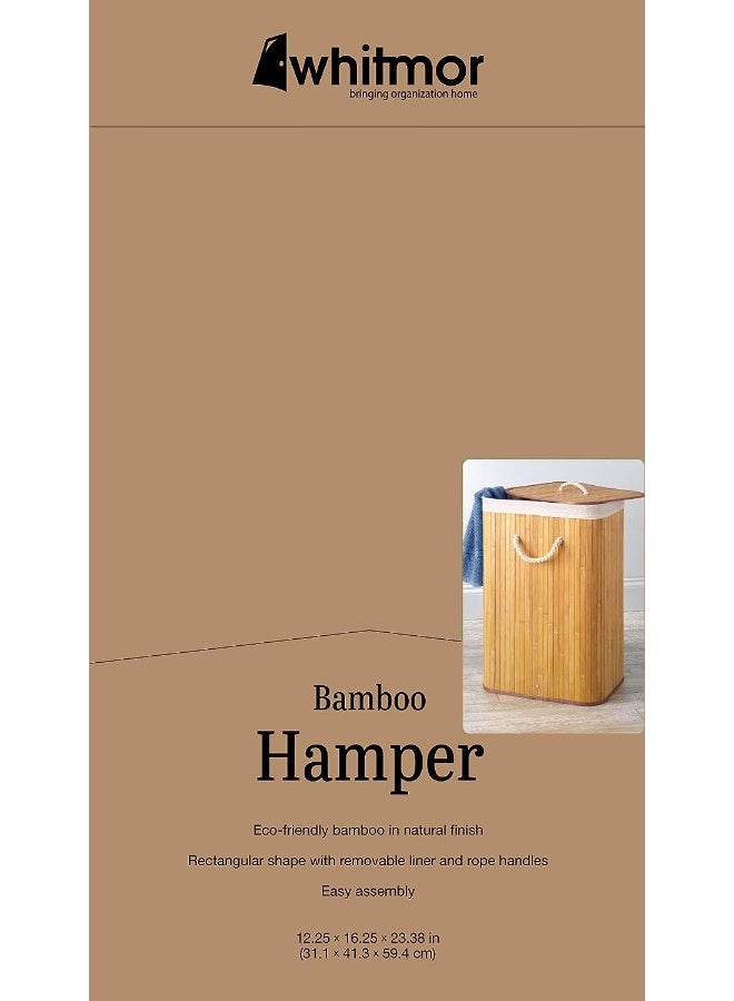 Laundry Hamper With Rope Handles, Natural Stain Bamboo, 12.25X16.25X23.375