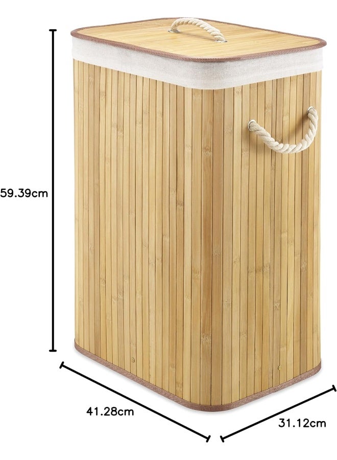 Laundry Hamper With Rope Handles, Natural Stain Bamboo, 12.25X16.25X23.375