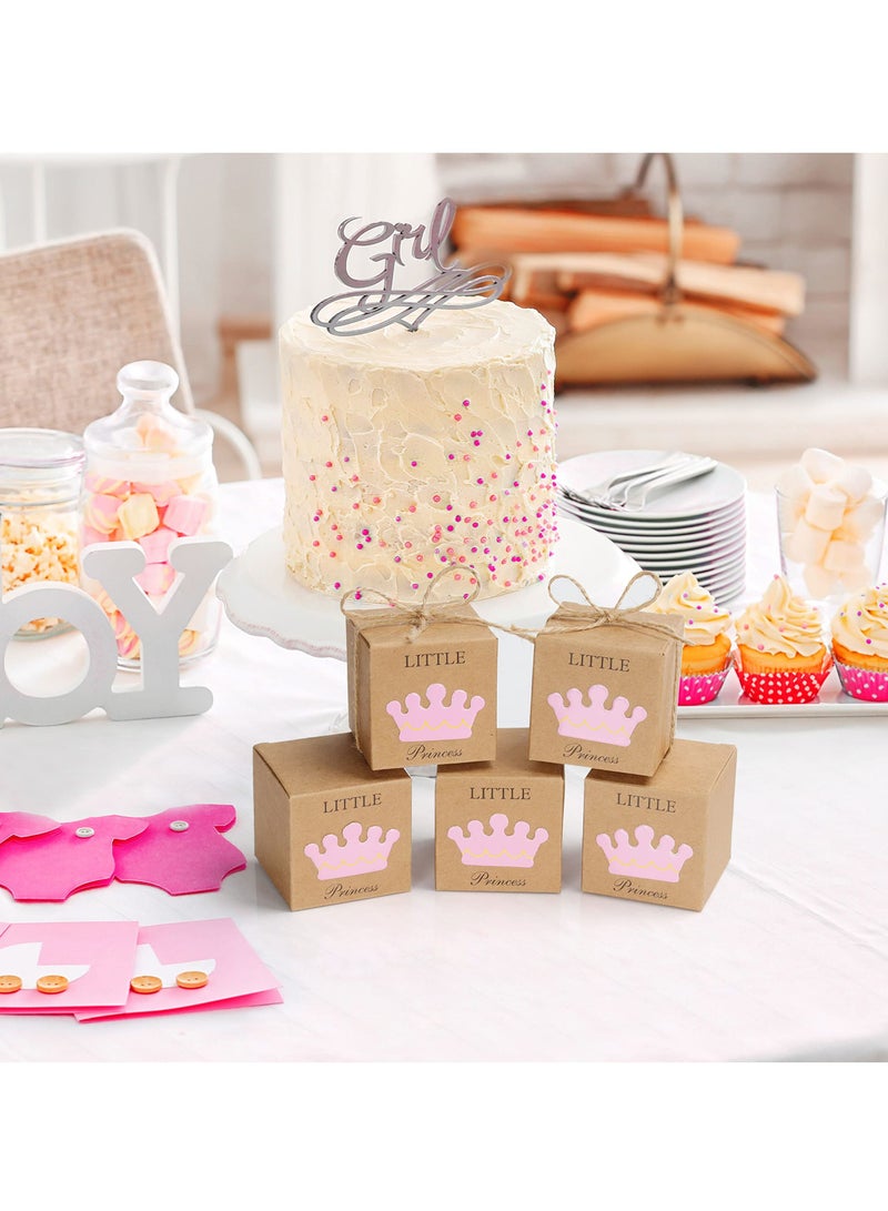 Little Princess Kraft Paper, 50 Pack Baby Shower Favour Boxes for Girls Birthday Party Decoration/Gifting Supplies (5 x 5 x 5 cm)