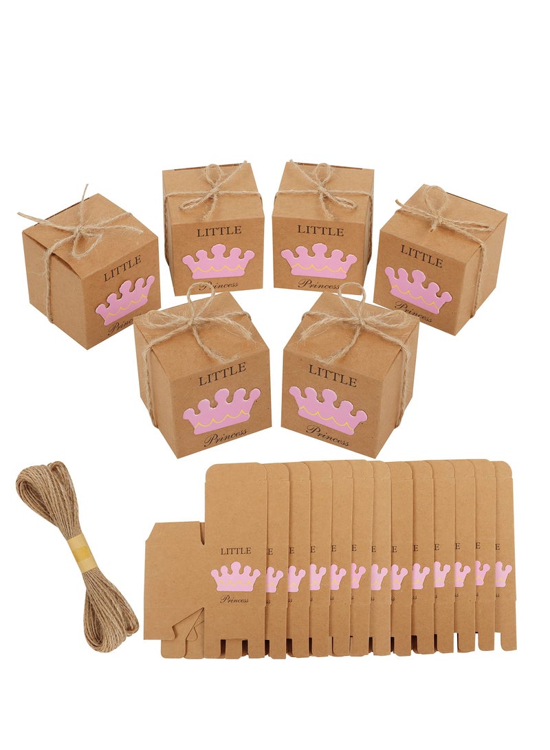 Little Princess Kraft Paper, 50 Pack Baby Shower Favour Boxes for Girls Birthday Party Decoration/Gifting Supplies (5 x 5 x 5 cm)