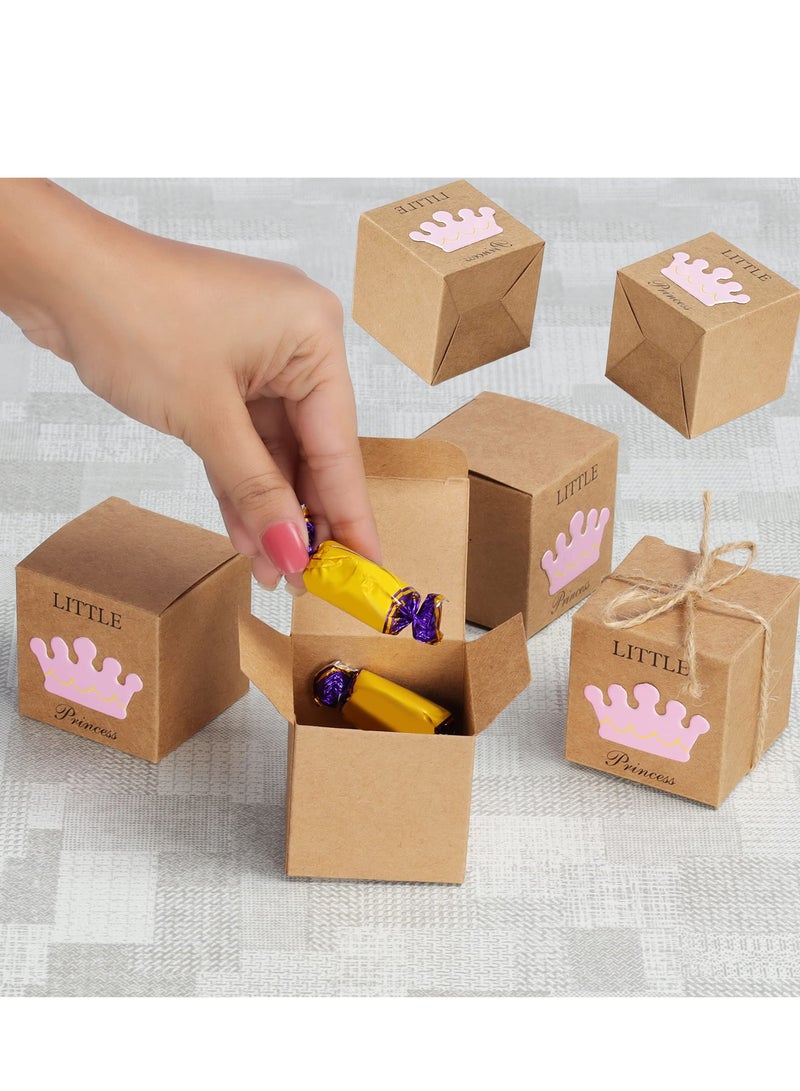 Little Princess Kraft Paper, 50 Pack Baby Shower Favour Boxes for Girls Birthday Party Decoration/Gifting Supplies (5 x 5 x 5 cm)