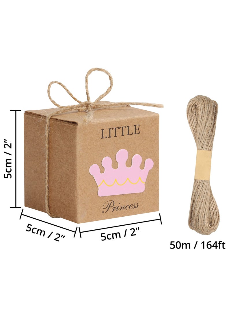 Little Princess Kraft Paper, 50 Pack Baby Shower Favour Boxes for Girls Birthday Party Decoration/Gifting Supplies (5 x 5 x 5 cm)