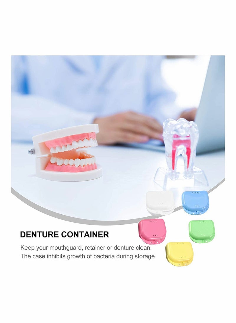 Denture Case 5 Pcs Retainer False Teeth Container Box, Mouth Guard Case with Air Vent Holes Teeth Brace Mouth Guard Storage for Travel