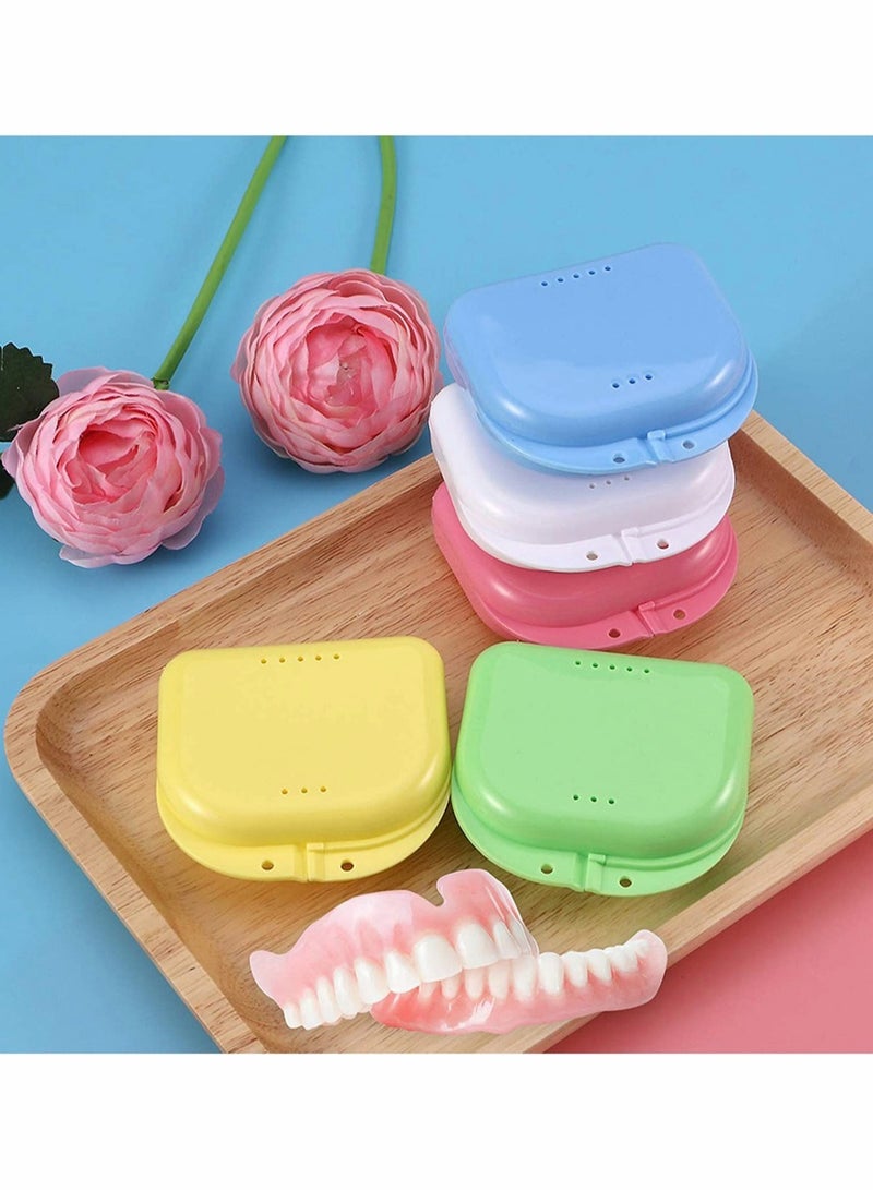 Denture Case 5 Pcs Retainer False Teeth Container Box, Mouth Guard Case with Air Vent Holes Teeth Brace Mouth Guard Storage for Travel