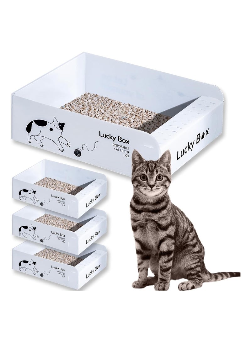 4PCS Disposable Litter Boxes for Cats, Double Layer Waterproof Travel Litter Box, Foldable Cat Litter Box for Kitty, Easy to Use, 16.5 x 13.0 x 5.1 inches, Open Cat Litter Box (42 x 33x 13 cm)
