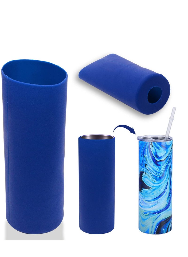 2 PCS Silicone Insulated Cup Cover, Non Slip Insulated Cup Cover, Reusable Silicone Sublimation Sleeve Mug, Suitable for Sublimation Tumblers (Blue)