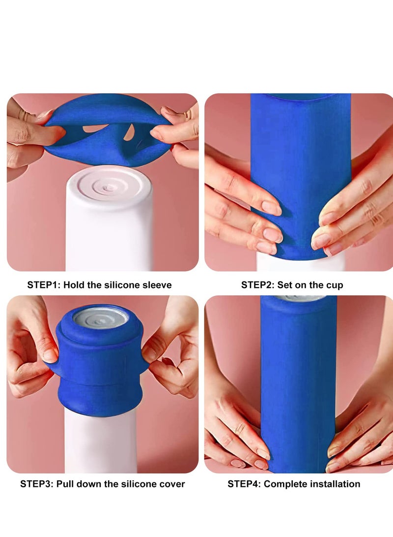 2 PCS Silicone Insulated Cup Cover, Non Slip Insulated Cup Cover, Reusable Silicone Sublimation Sleeve Mug, Suitable for Sublimation Tumblers (Blue)