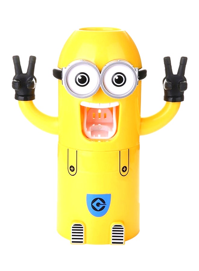 Minions Design Toothbrush Holder With Automatic Toothpaste Dispenser And Brush Cup Yellow 19x8x6.2centimeter