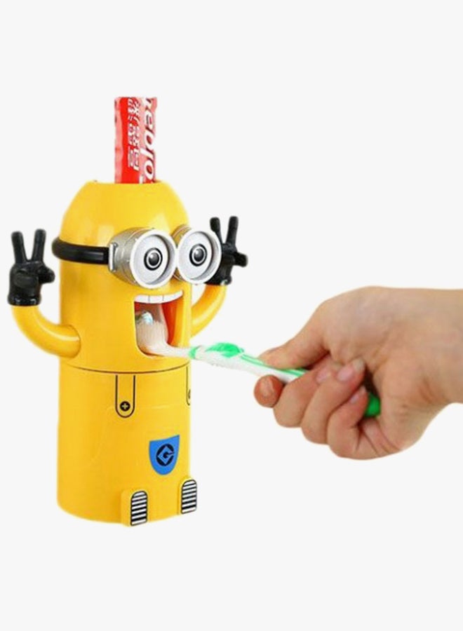 Minions Design Toothbrush Holder With Automatic Toothpaste Dispenser And Brush Cup Yellow 19x8x6.2centimeter