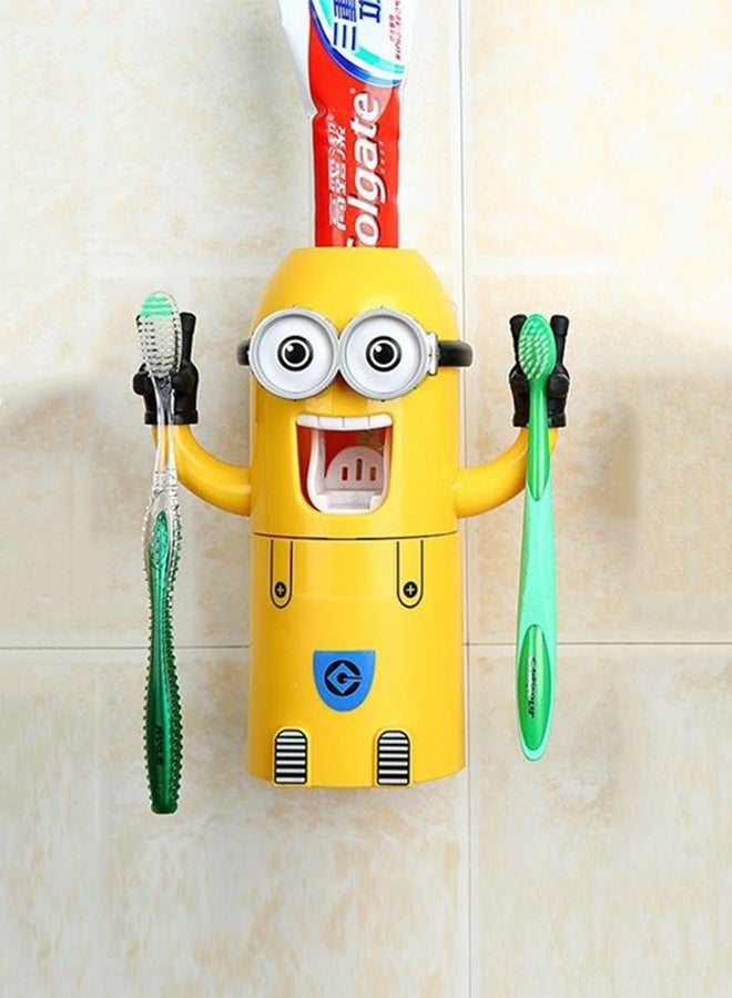 Minions Design Toothbrush Holder With Automatic Toothpaste Dispenser And Brush Cup Yellow 19x8x6.2centimeter