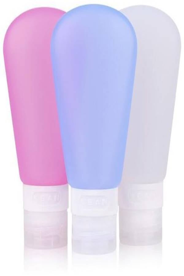 3-Piece Squeezable Liquid Cosmetics Bottles Purple/Pink/White 60ml