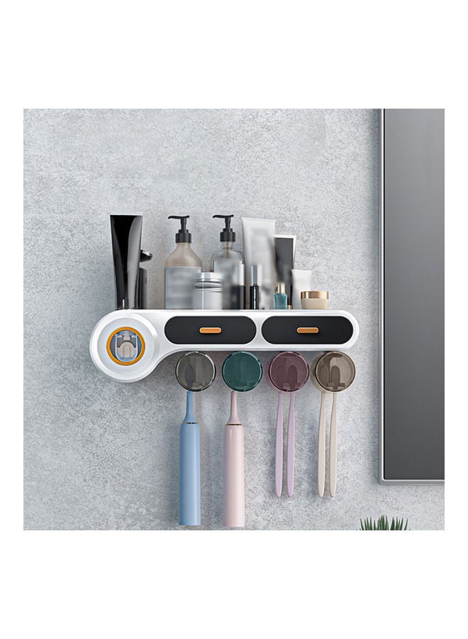 Toothbrush Storage Rack with Cups Automatic Toothpaste Dispenser Squeezer Black 34.5 x 13.5 x 14cm