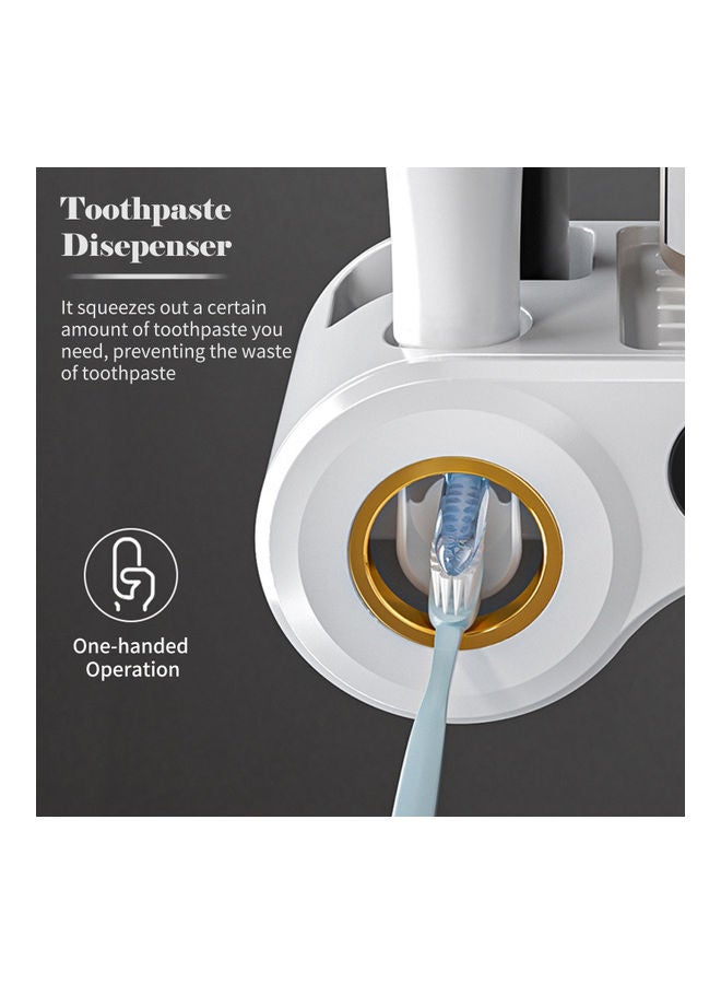 Toothbrush Storage Rack with Cups Automatic Toothpaste Dispenser Squeezer Black 34.5 x 13.5 x 14cm