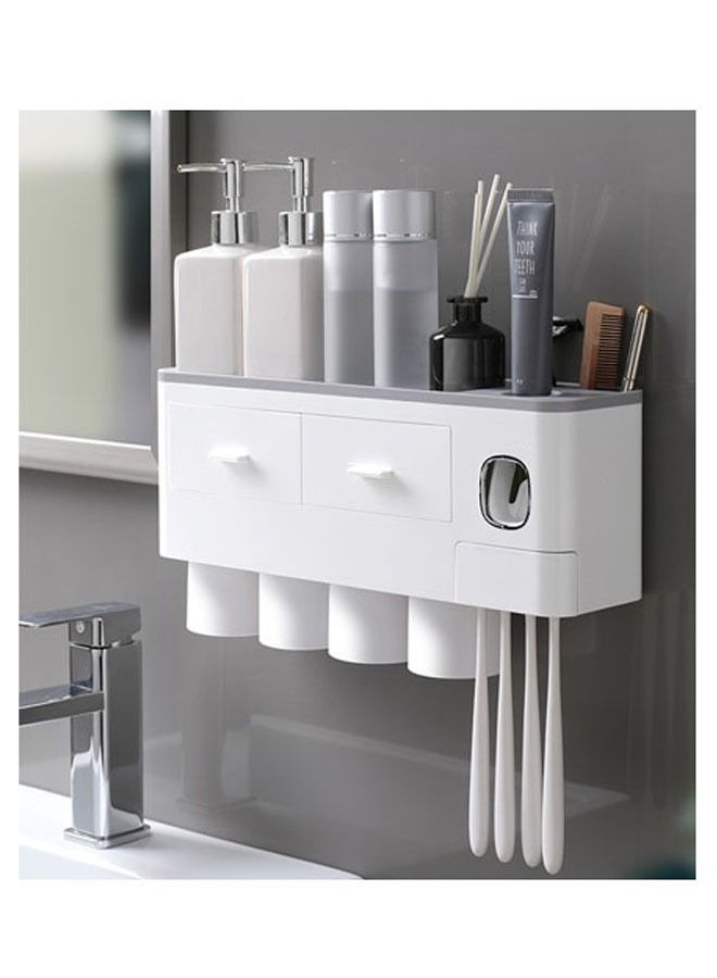 Wall Mounted Dustproof Multifunctional Automatic Toothpaste Dispenser and Four Cup Toothbrush Holder Suit