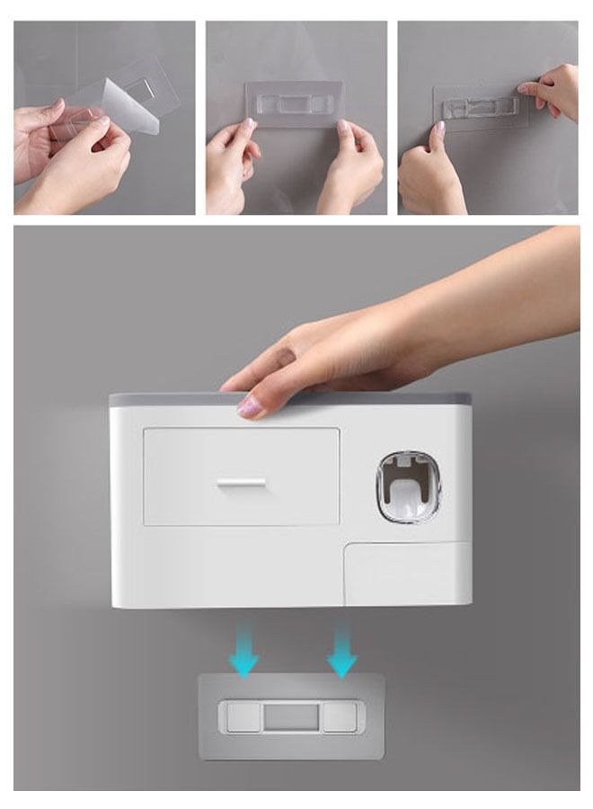 Wall Mounted Dustproof Multifunctional Automatic Toothpaste Dispenser and Four Cup Toothbrush Holder Suit