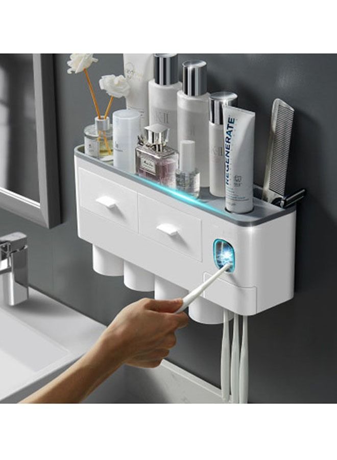 Wall Mounted Dustproof Multifunctional Automatic Toothpaste Dispenser and Four Cup Toothbrush Holder Suit