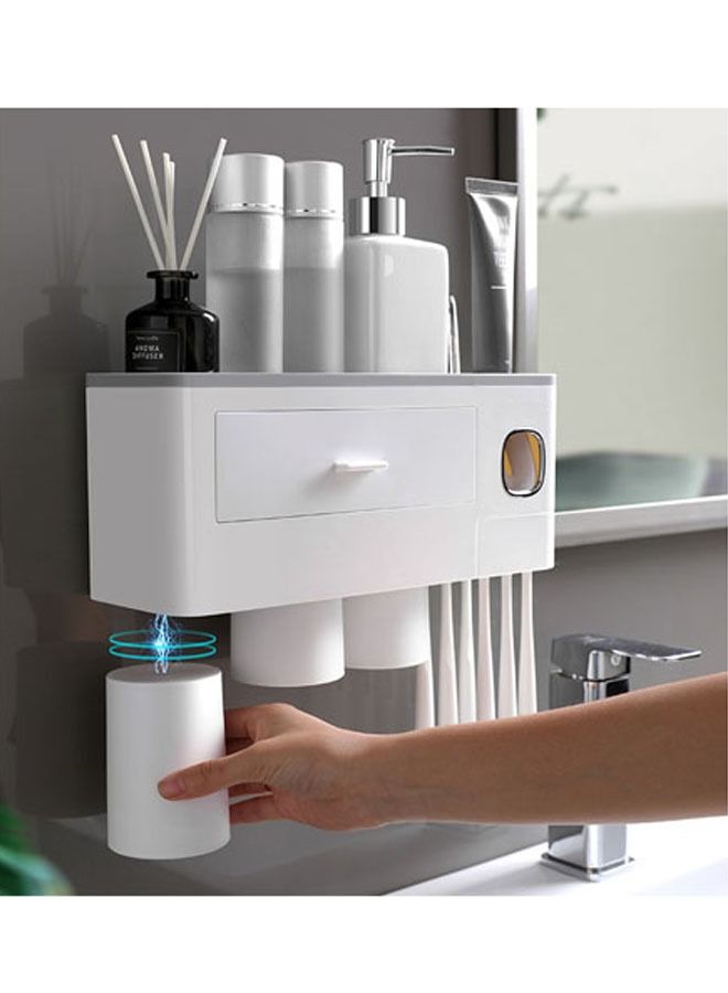 Wall Mounted Dustproof Multifunctional Automatic Toothpaste Dispenser and Four Cup Toothbrush Holder Suit