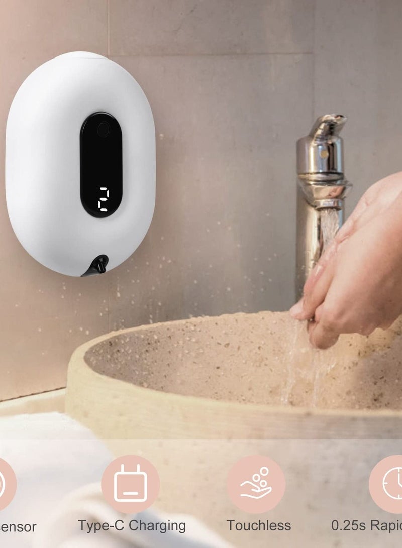 Automatic Soap Foam Dispenser Wall-Mounted - Touchless Sensor Soap Foam Dispenser, 2 Levels of Adjustable Foam Amount, for Kitchen Bathroom Hotel 280ml/9.5oz (White)