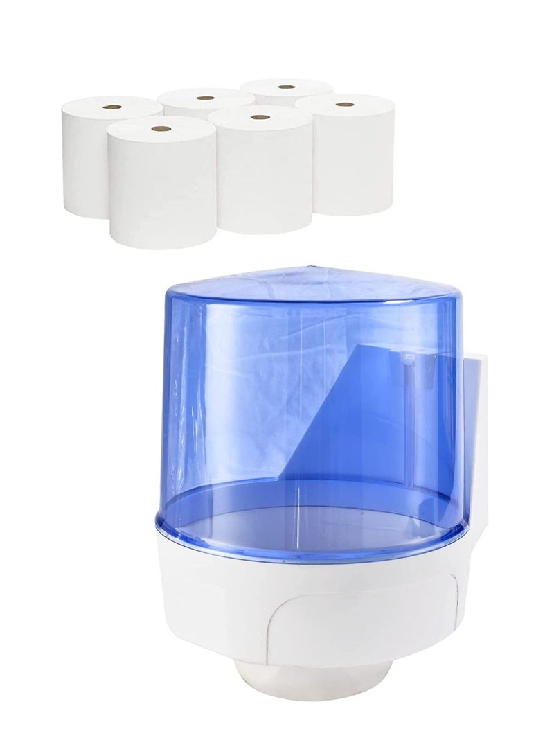 Maxi Roll Tissue Paper Dispenser With 6PC Maxi Rolls Wall Mounted Center Blue