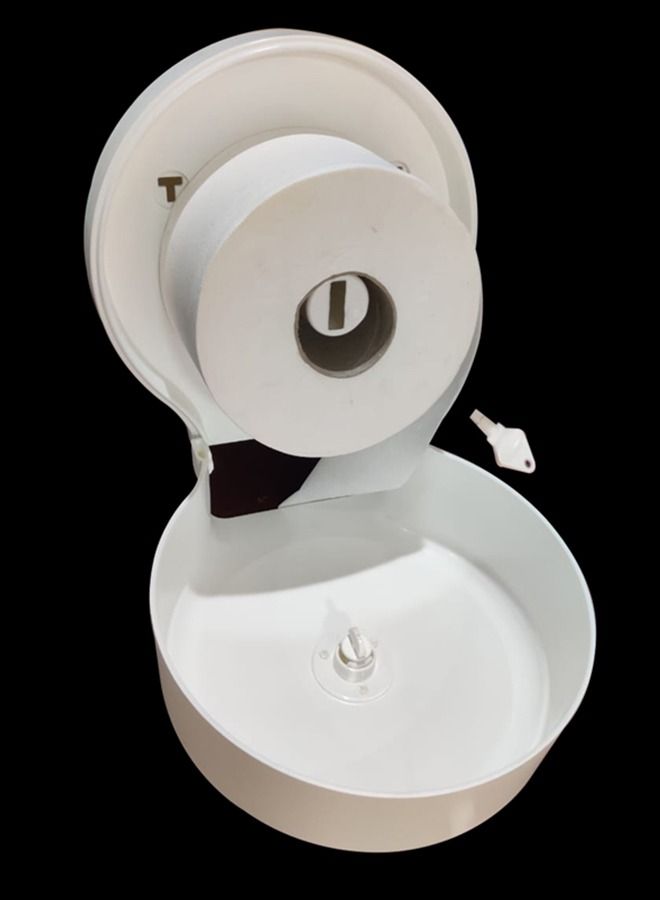 Mini Jumbo Toilet Roll Dispenser with Safety Key Locking System-White