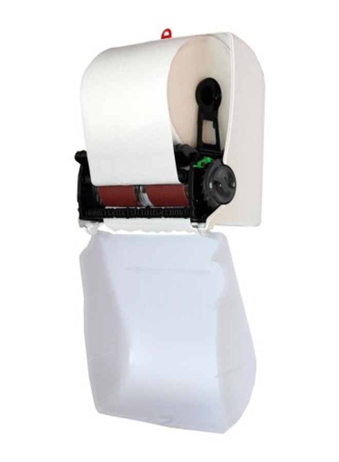 Autocut Towel Paper Tissue Dispenser wallmounted with Plastic keyed lock, Transparent White