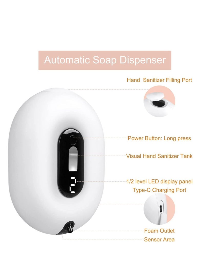 Automatic Foaming Soap Dispenser Wall-Mounted Rechargeable Touchless Sensor Soap Dispenser 2 Levels of Adjustable Foam Amount for Kitchen Bathroom Hotel 280ml 9.5oz White