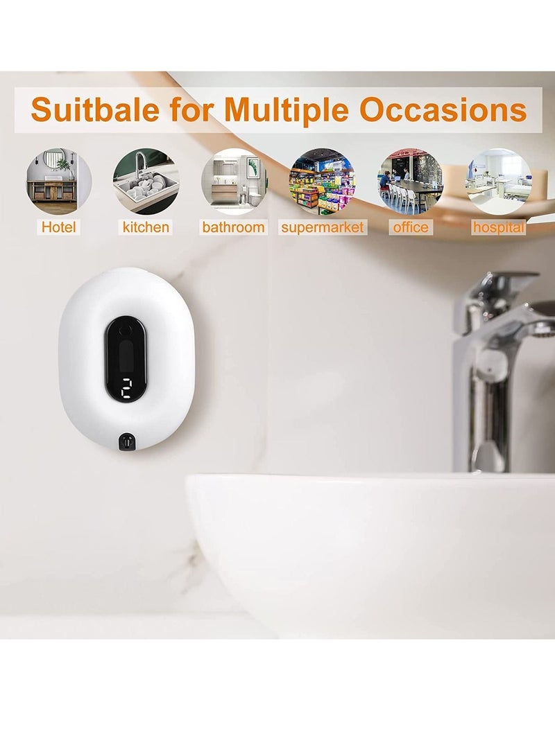 Automatic Foaming Soap Dispenser Wall-Mounted Rechargeable Touchless Sensor Soap Dispenser 2 Levels of Adjustable Foam Amount for Kitchen Bathroom Hotel 280ml 9.5oz White