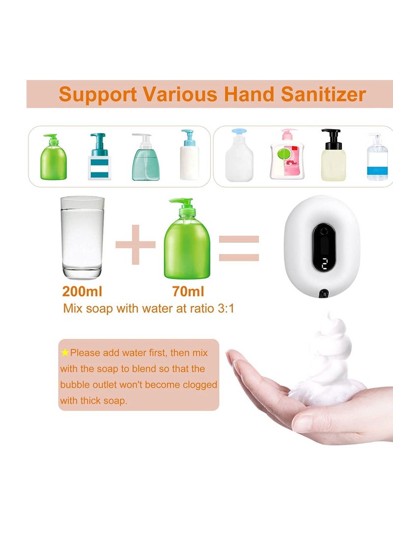 Automatic Foaming Soap Dispenser Wall-Mounted Rechargeable Touchless Sensor Soap Dispenser 2 Levels of Adjustable Foam Amount for Kitchen Bathroom Hotel 280ml 9.5oz White