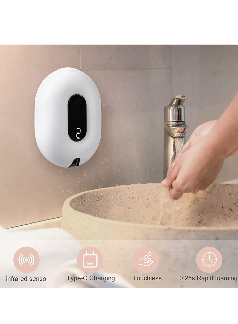 Automatic Foaming Soap Dispenser Wall-Mounted Rechargeable Touchless Sensor Soap Dispenser 2 Levels of Adjustable Foam Amount for Kitchen Bathroom Hotel 280ml 9.5oz White