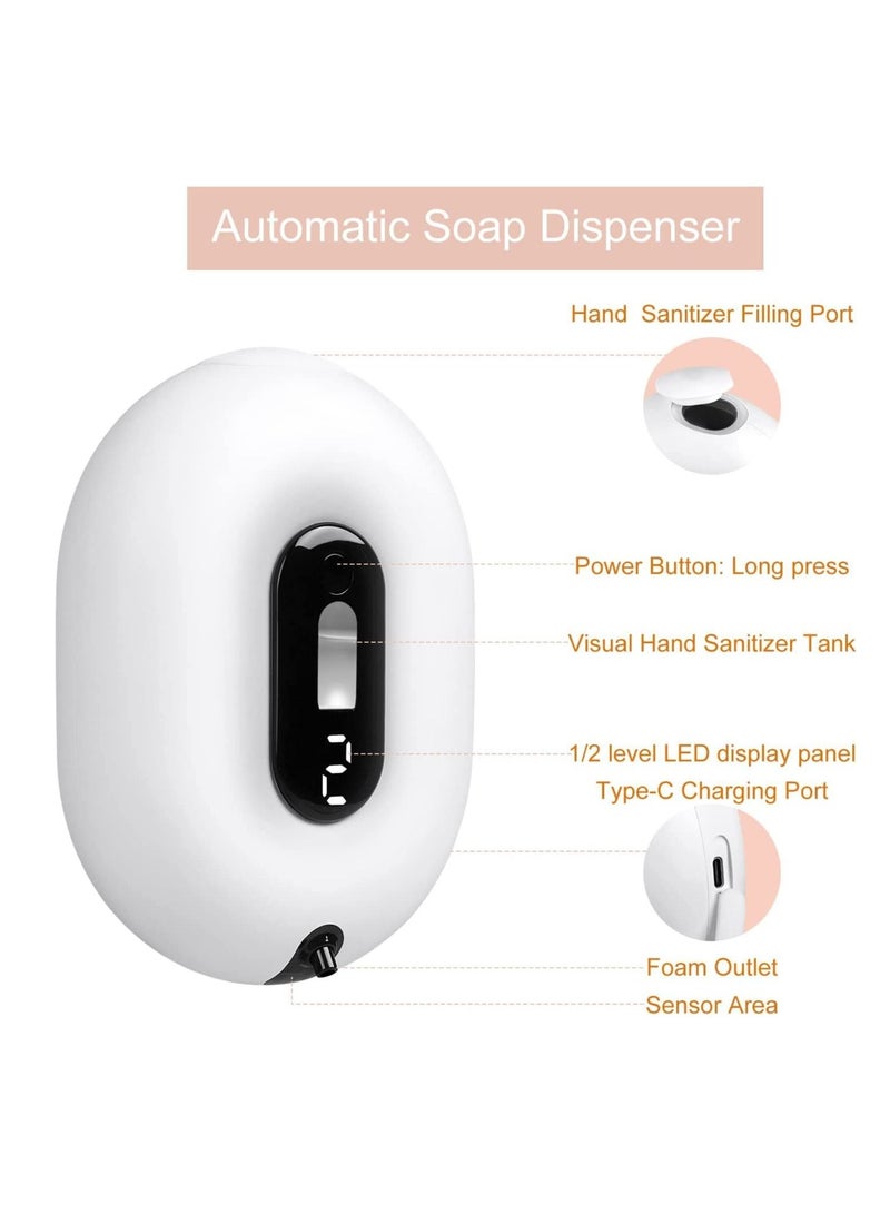 Automatic Foaming Soap Dispenser Wall-Mounted Rechargeable Touchless Sensor Soap Dispenser 2 Levels of Adjustable Foam Amount for Kitchen Bathroom Hotel 280ml 9.5oz White