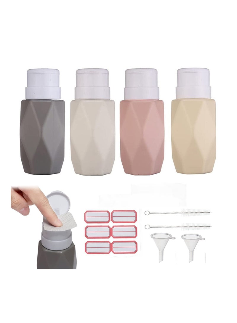 4 Pack Push Down Pump Dispenser, Color, Diamond Shaped Lockable Refillable Dispenser Bottle Portable Empty Shampoo Bottles Versatile Drip-free Lotion Container