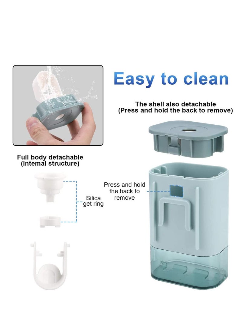 Automatic Toothpaste Dispenser and Toothbrush Holder Set Wall-Mounted Dust Cover Squeezer Suitable for Bathroom Shower Holderkids for Family Washroom Restroom Kids Gift Blue