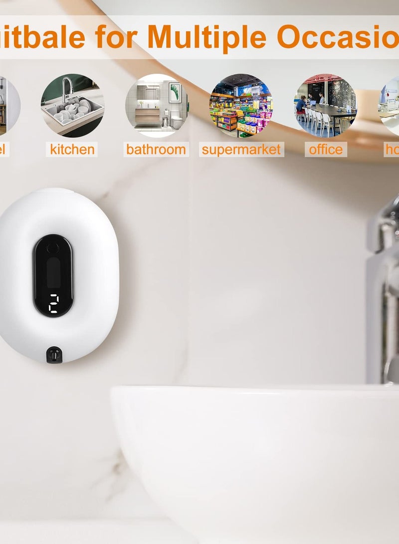 Automatic Soap Foam Dispenser Wall-Mounted - Touchless Sensor Soap Foam Dispenser, 2 Levels of Adjustable Foam Amount, for Kitchen Bathroom Hotel 280ml/9.5oz (White)