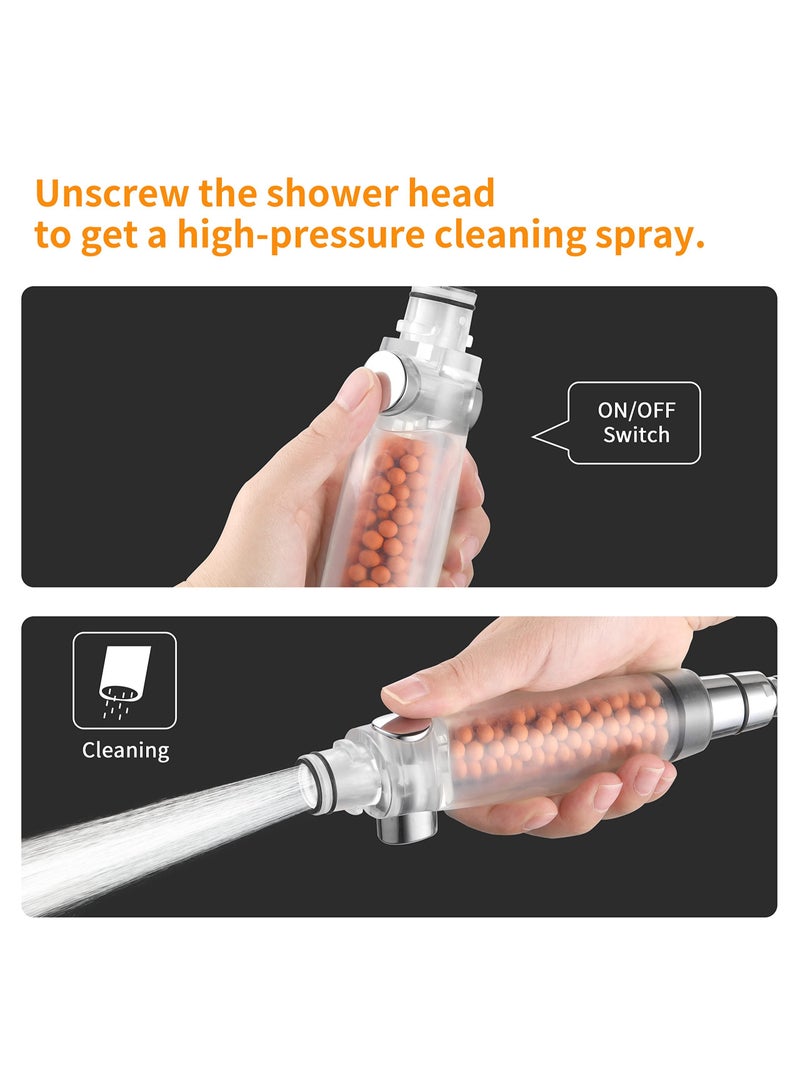 Shower Head High Pressure, Handheld Showerhead with 9 Adjustable Spray Modes, Universal Water Saving Filter for Hard (Silver)