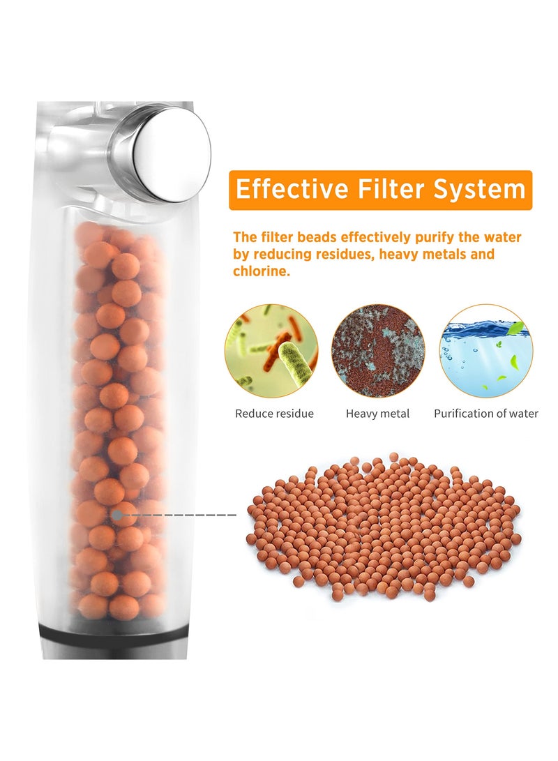 Shower Head High Pressure, Handheld Showerhead with 9 Adjustable Spray Modes, Universal Water Saving Filter for Hard (Silver)