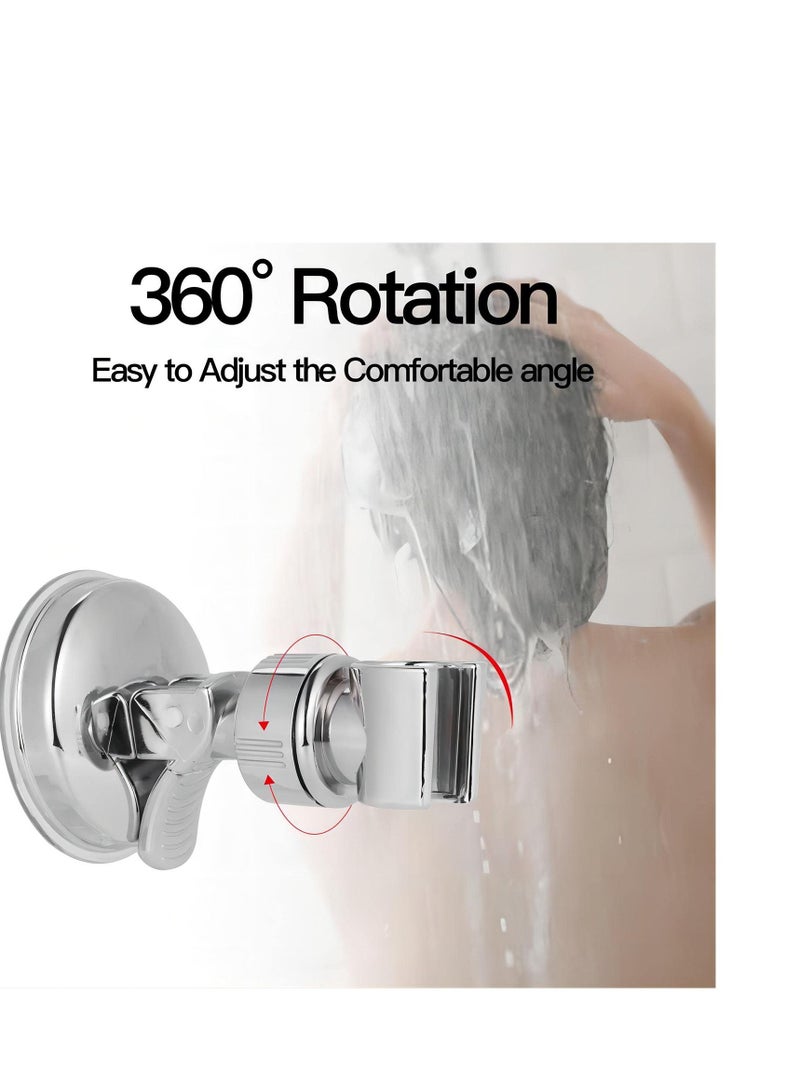 Shower Head Holder, Bathroom Suction Cup Handheld Showerhead Bracket, Adjustable Height Removable Wand Holder Wall Mounted Bracket Silver 2pcs