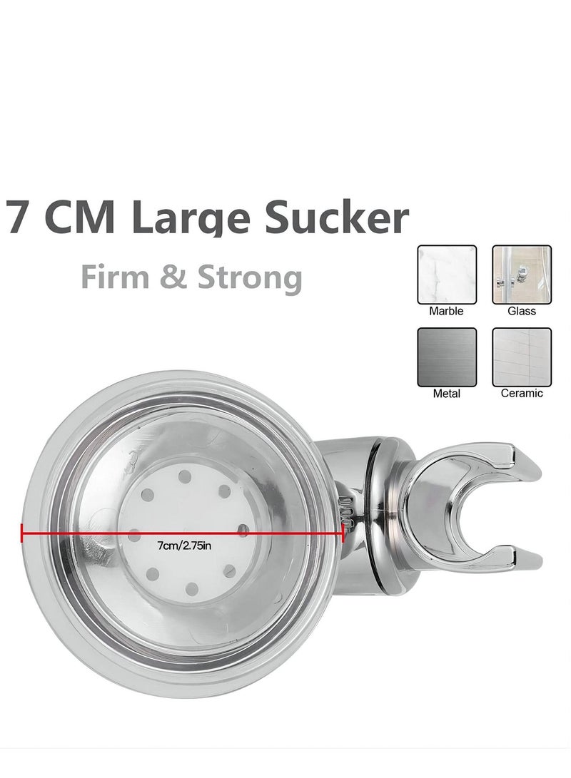 Shower Head Holder, Bathroom Suction Cup Handheld Showerhead Bracket, Adjustable Height Removable Wand Holder Wall Mounted Bracket Silver 2pcs