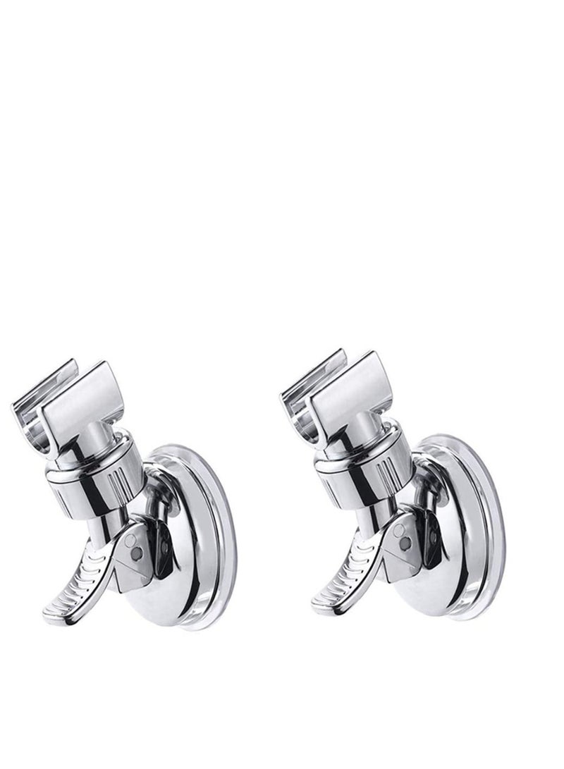 Shower Head Holder, Bathroom Suction Cup Handheld Showerhead Bracket, Adjustable Height Removable Wand Holder Wall Mounted Bracket Silver 2pcs