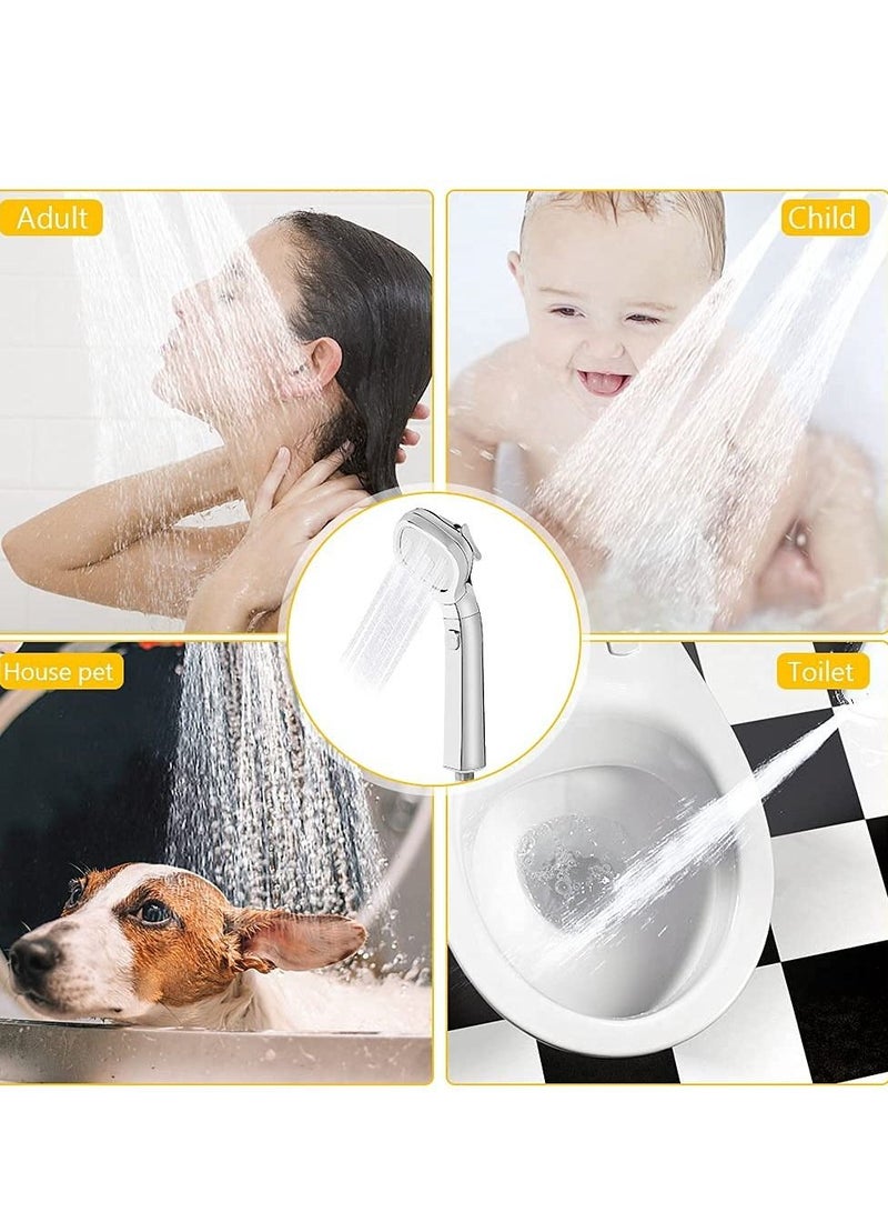 Shower Head Universal High Pressure Heads Stainless Steel Chrome Finish Bath Showerhead with 4 Spray Modes, Double Boost Water Saving Handheld 1.5m Hose Silver