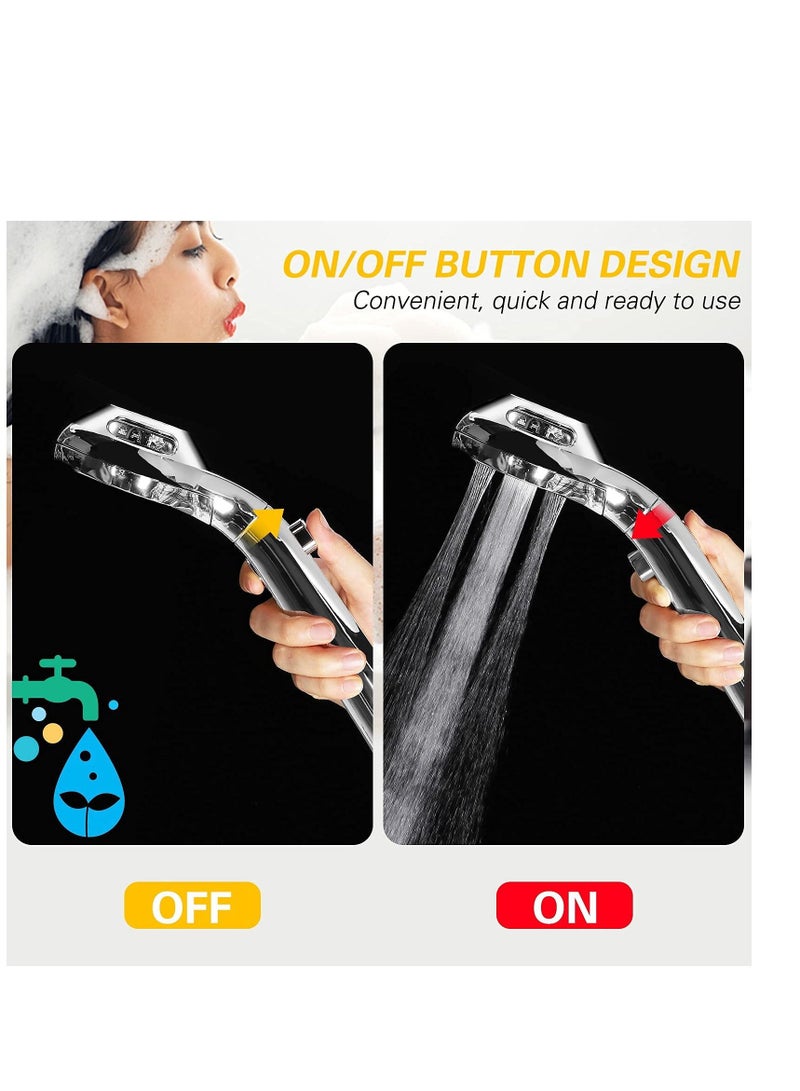 Shower Head Universal High Pressure Heads Stainless Steel Chrome Finish Bath Showerhead with 4 Spray Modes, Double Boost Water Saving Handheld 1.5m Hose Silver