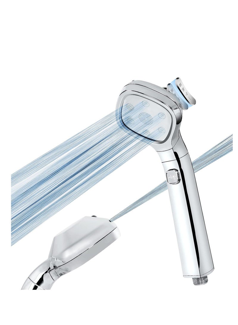 Shower Head Universal High Pressure Heads Stainless Steel Chrome Finish Bath Showerhead with 4 Spray Modes, Double Boost Water Saving Handheld 1.5m Hose Silver