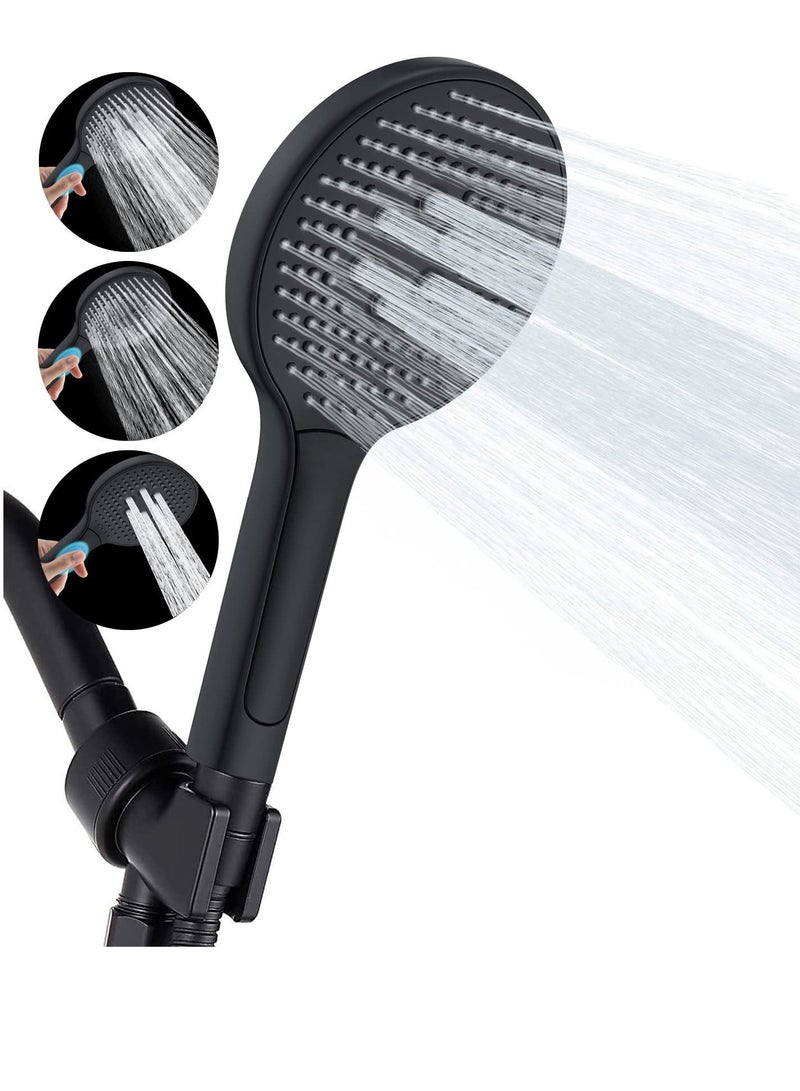 High-Pressure Shower Head with Handheld, 3 Mode Spray Showerhead, 5 Inch Large Face, Black Handheld Head, Adjustable Bracket Holder